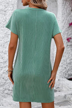 Ribbed Striped Short Sleeve Mini Tee Dress (4)