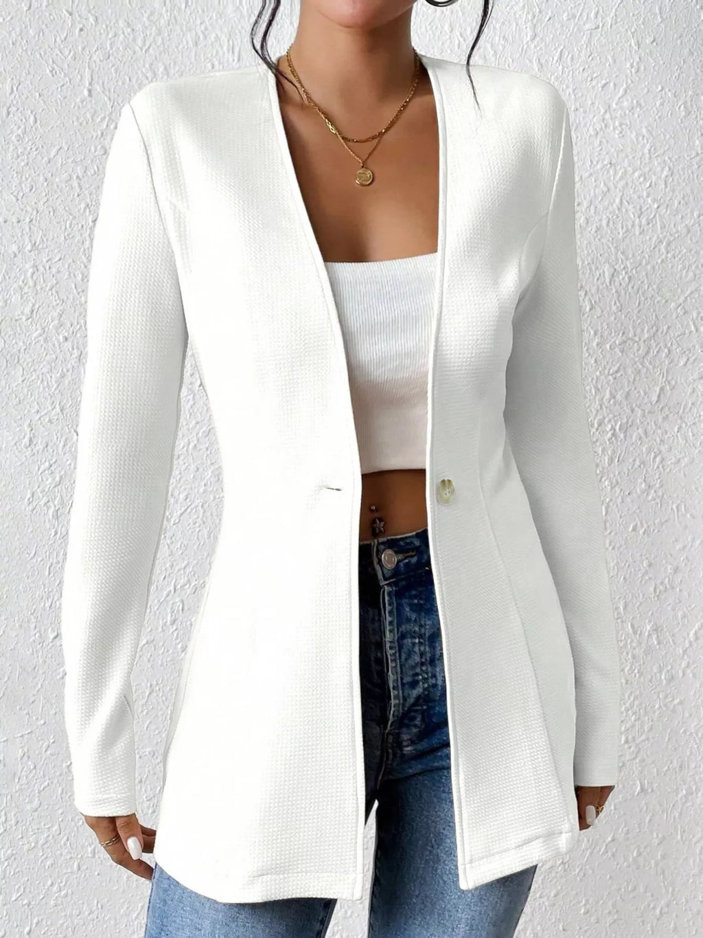 One Button Long Sleeve Blazer (2)