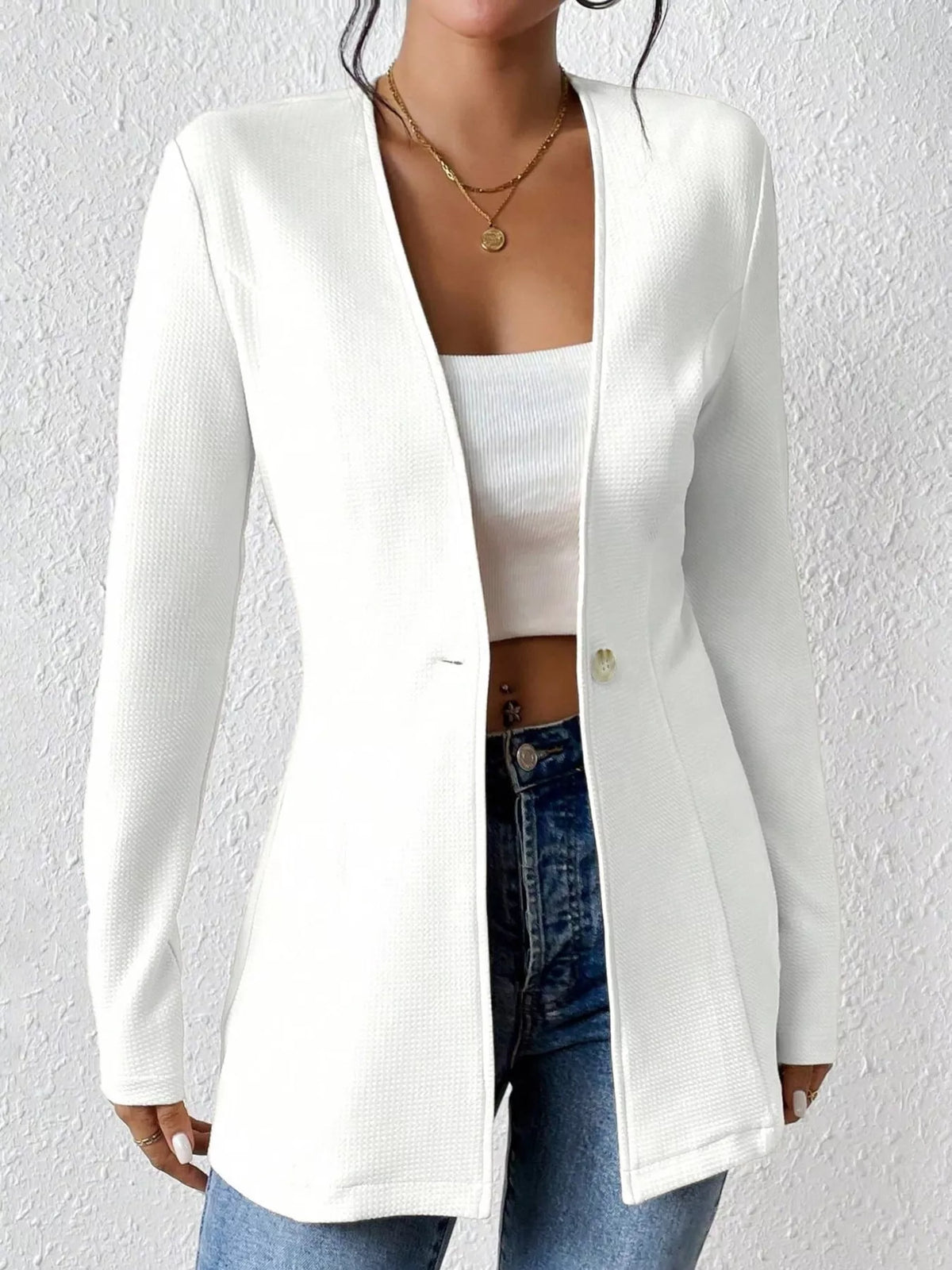 One Button Long Sleeve Blazer (2)