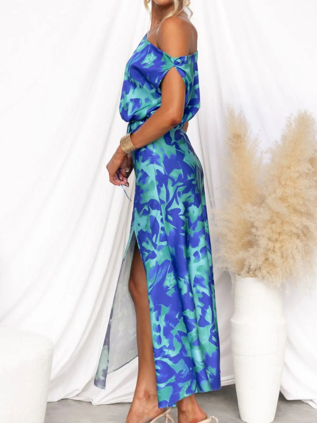 One Shoulder Printed Dress Slit (11)