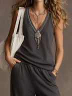 Sleeveless V-neck Tank Wide-leg Pants Set (9)