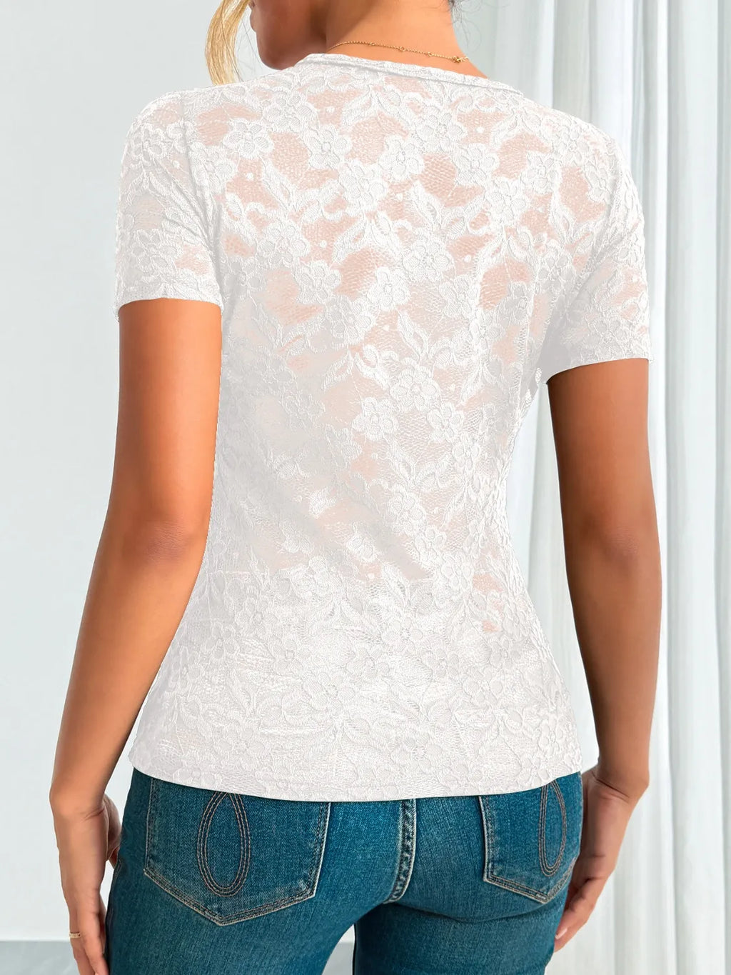 Lace V-neck Short Sleeve Top (12)