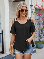 Round Neck Cold Shoulder Eyelet T-shirt (10)