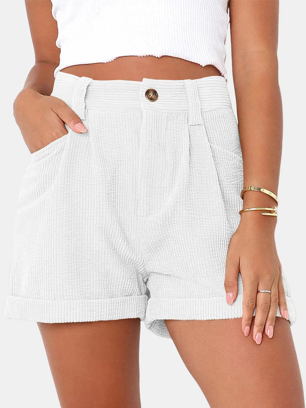 Full Size High Waist Shorts Pockets (9)