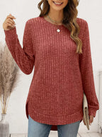 Ribbed Round Neck Long Sleeve T-shirt (3)