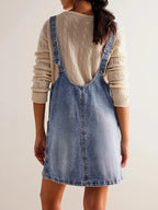 Oversized V-neck Denim Tank Dress Front Pockets (6)