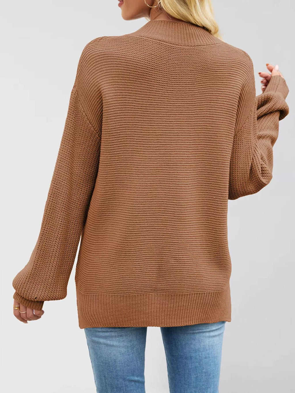 Ribbed Mock Neck Drop Shoulder Sweater (9)