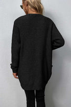 Rib-knit Open Front Pocketed Cardigan (15)