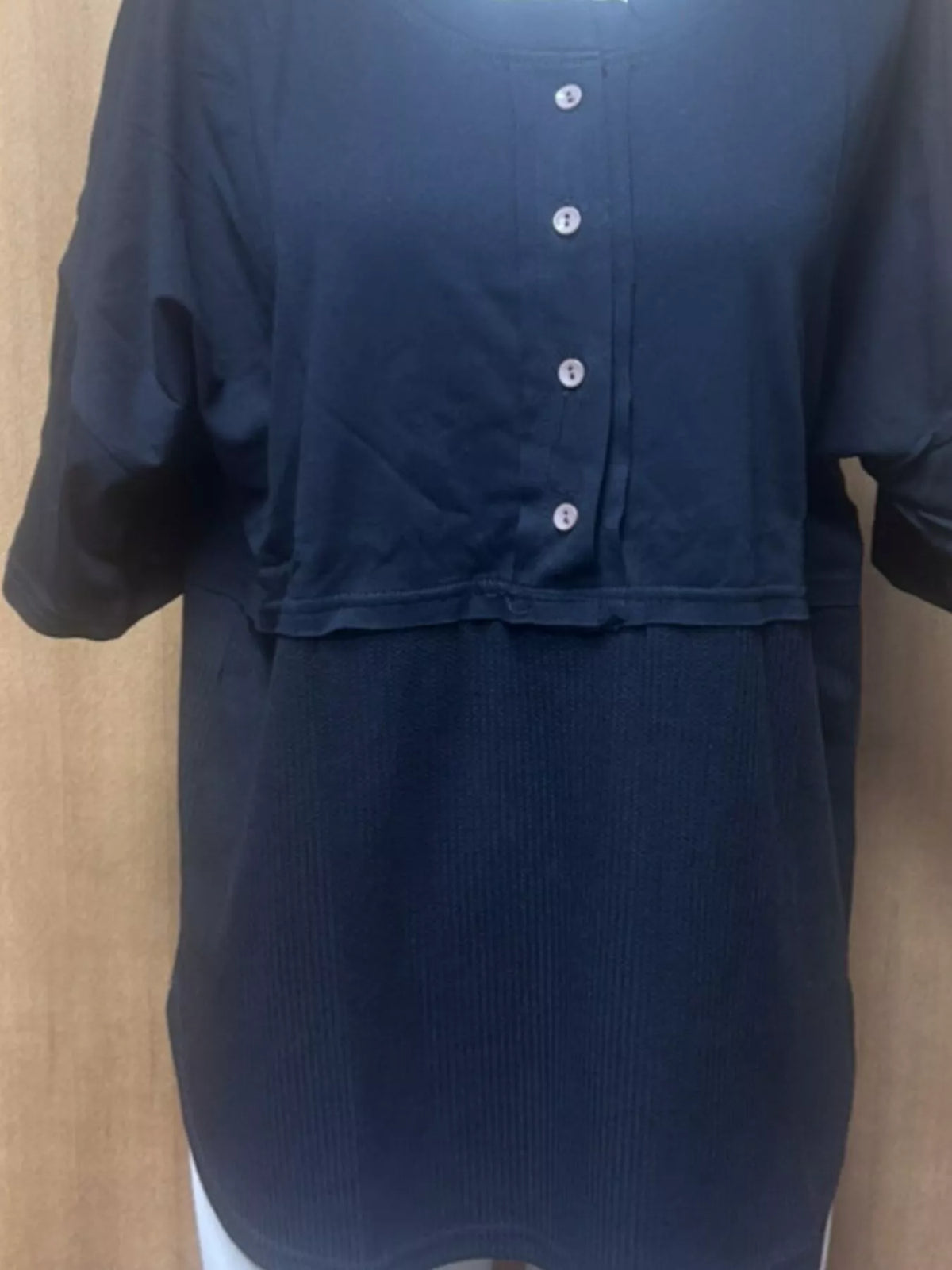Button Detail Texture Knit T-shirt (6)