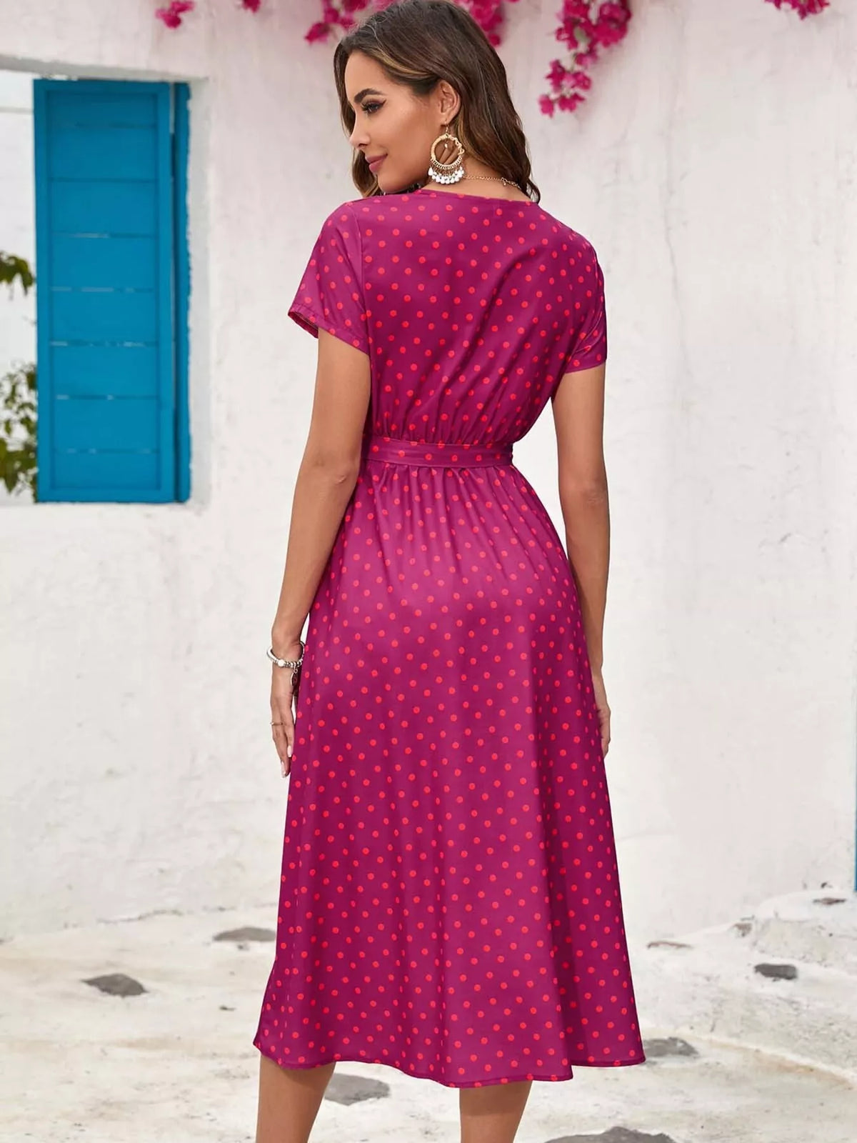 Surplice Short Sleeve Midi Dress (8)