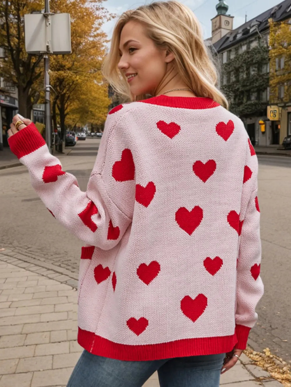 Heart Button Up Dropped Shoulder Long Sleeve Cardigan (2)