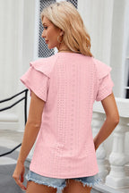 Eyelet Notched Flutter Sleeve T-shirt (8)