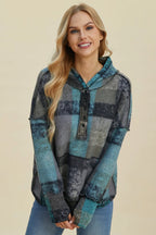 Full Size Plaid Dropped Shoulder Fleece Hoodie Plus (6)