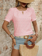 Eyelet Round Neck Short Sleeve Top (8)