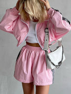 Zip Up Long Sleeve Jacket Shorts Set (9)