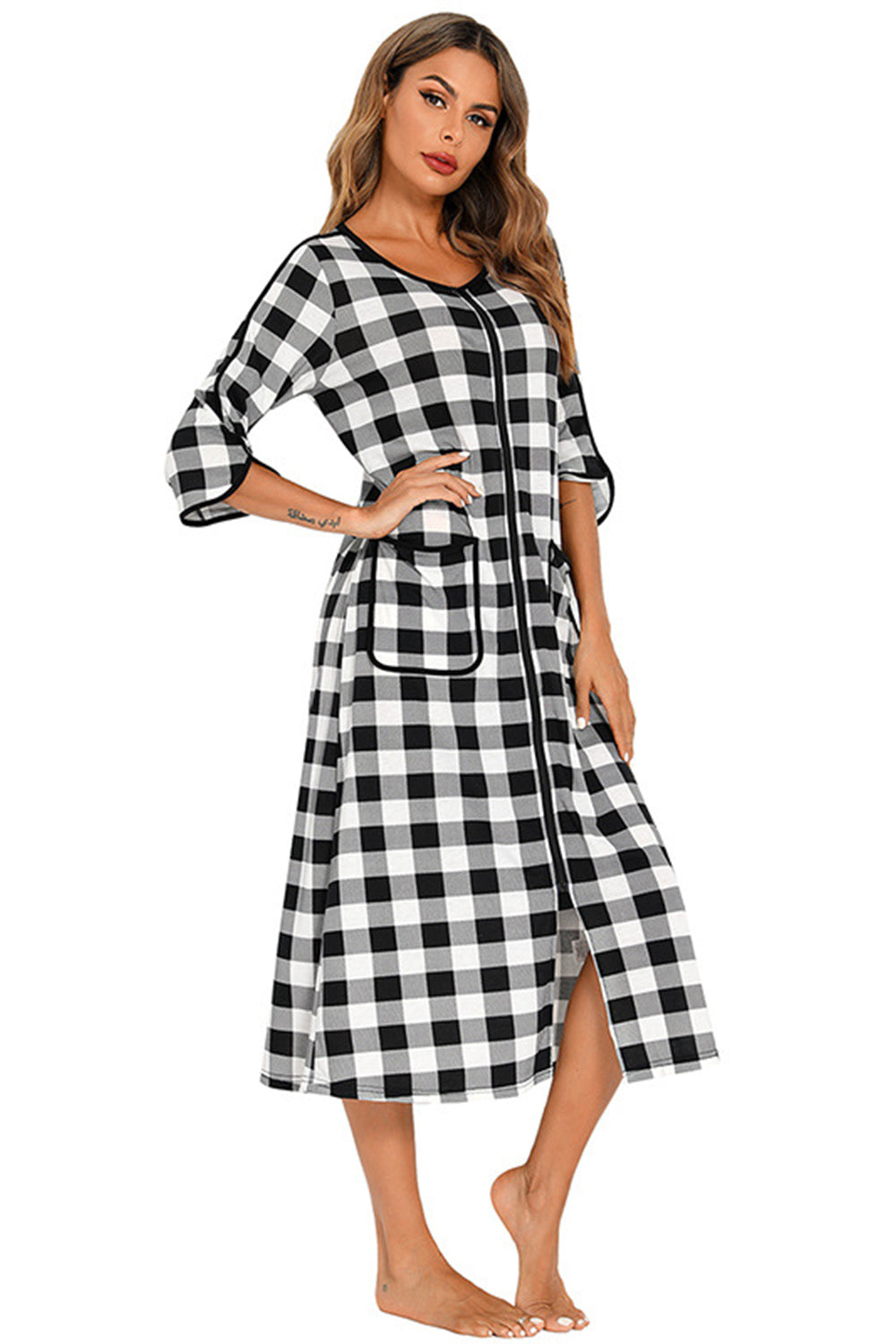 Round Neck Three-quarter Sleeve Midi Night Dress (20)