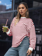 Striped Round Neck Oversized Casual Sweatshirt (12)