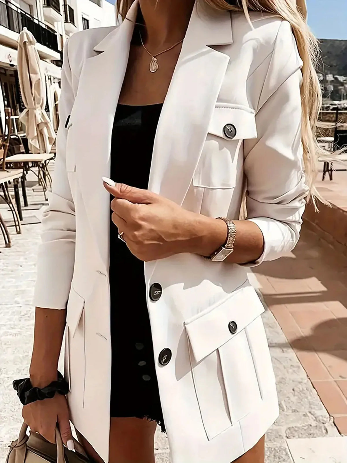 Lapel Collar Long Sleeve Blazer (5)