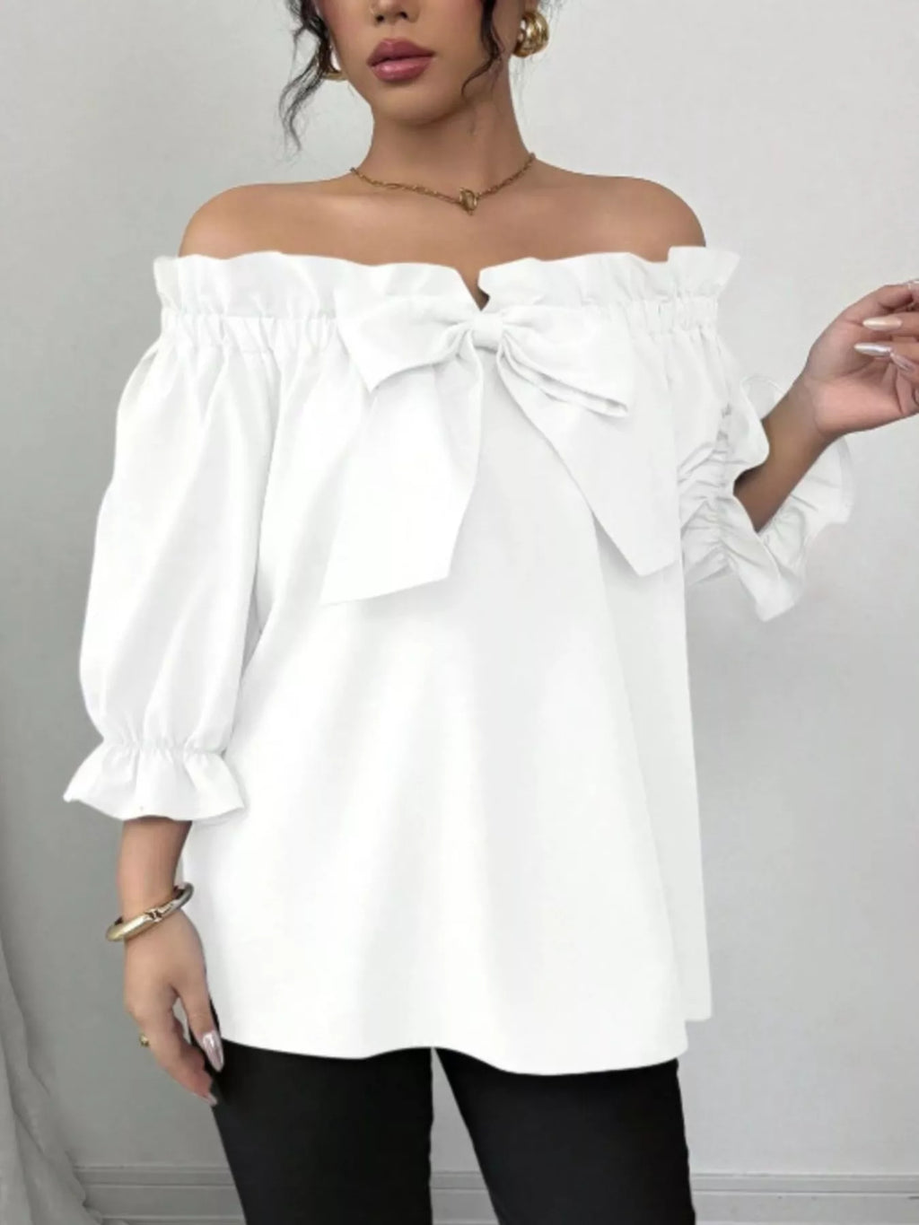 Bow Flounce Sleeve Blouse (11)