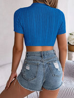 Cable Knit Openwork Round Neck Top (18)