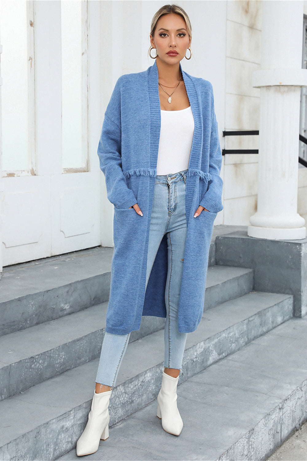 Open Front Pocketed Cardigan (3)