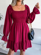 Smocked Flounce Sleeve Square Neck Dress (11)
