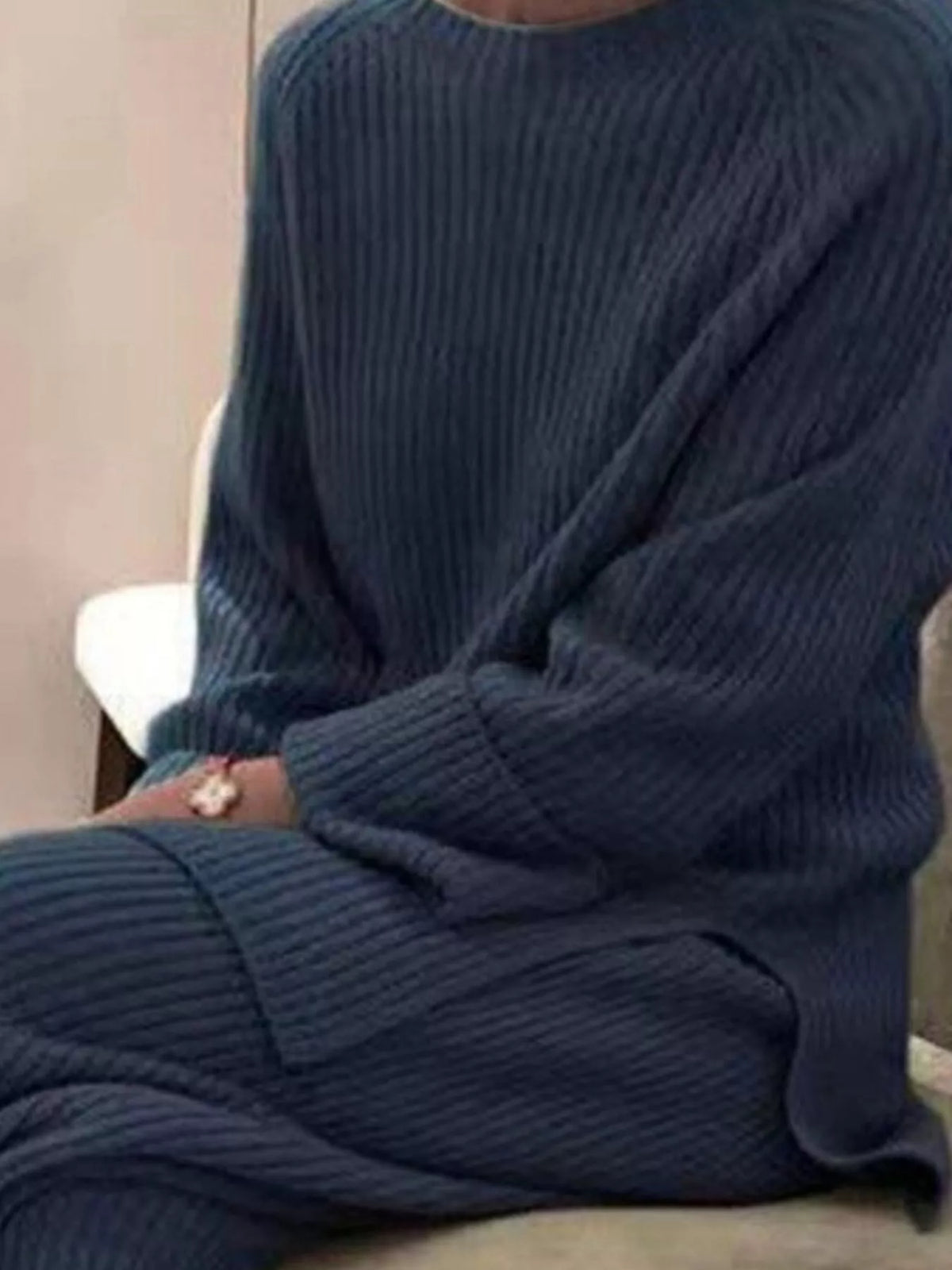 Full Size Ribbed Knit Relaxed Fit Top Pants Sweater Set Plus (8)