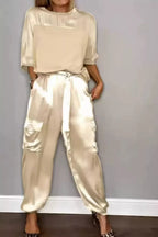 Satin Round Neck Top Pants Set (10)