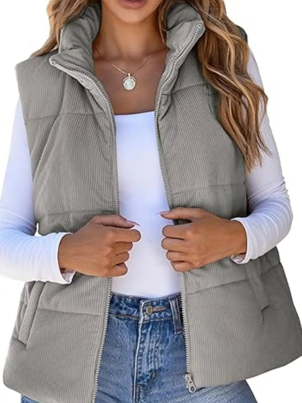Corduroy Zip Up Vest Coat (22)