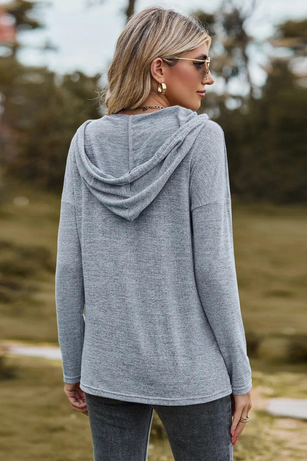 Drawstring Dropped Shoulder Hooded T-shirt (2)