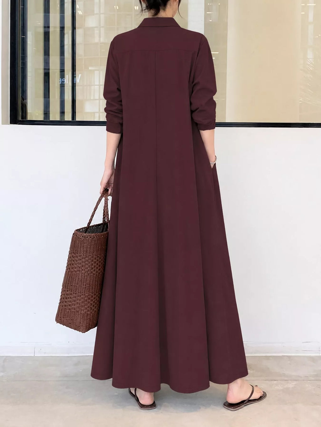 Full Size Button Front Long Sleeve Maxi Shirt Dress Plus (3)