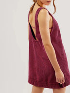 Round Neck Wide Strap Mini Dress Pockets (12)