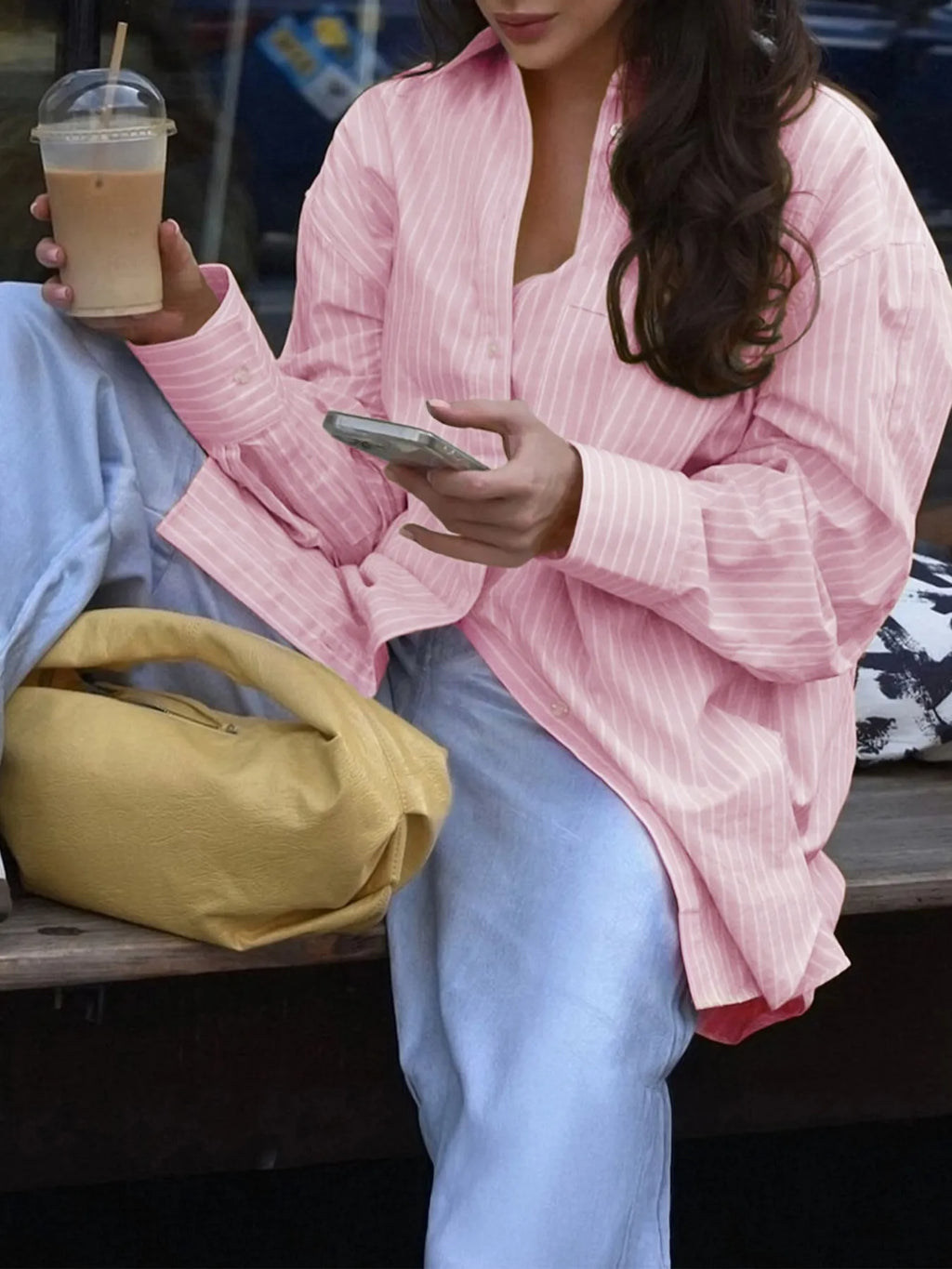 Oversized Striped Button-down Shirt (11)