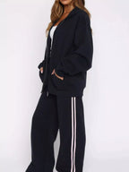 Zip Up Hoodie Striped Pants Set (4)