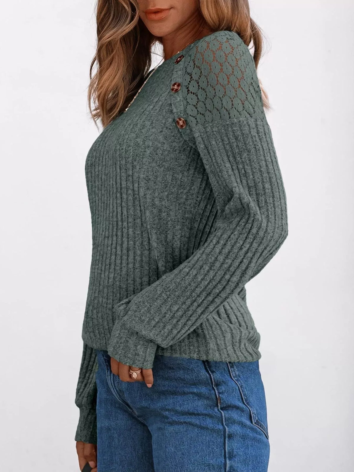 Ribbed Knit T-shirt Lace Shoulder Detail (19)