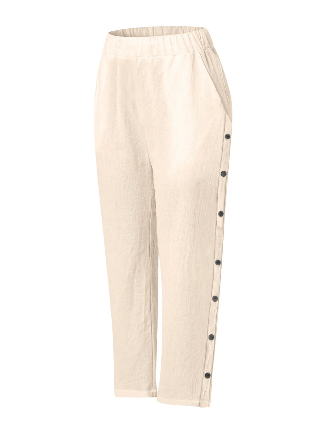 Full Size Side Decor Button Casual Wide Leg Pants Plus (23)