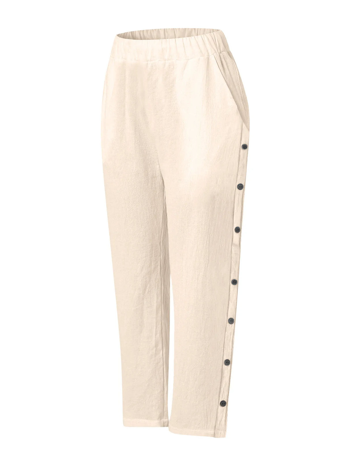 Full Size Side Decor Button Casual Wide Leg Pants Plus (23)