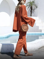 Open-front Cardigan Wide Leg Pants Set (4)