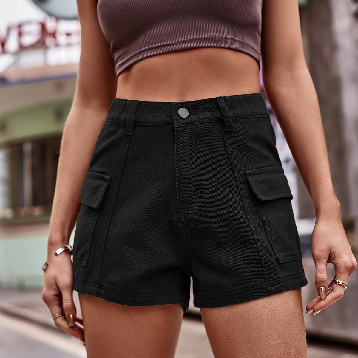 High-waist Denim Shorts Pockets (4)
