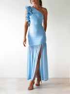 One-shoulder Ruffle Trim Maxi Dress (21)