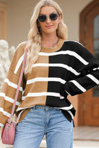 Striped Round Neck Long Sleeve Knit Top (12)