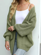 Chunky Knit Open Front Cardigan Lantern Sleeves (5)