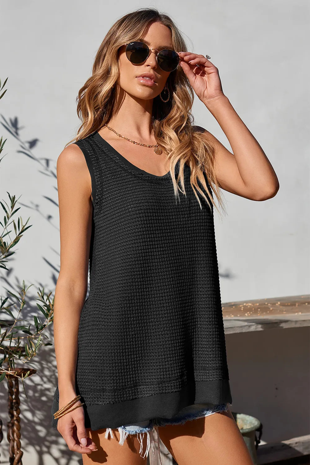 Waffle-knit Wide Strap Tank (6)
