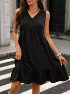 Sleeveless V-neck Ruffle Hem Casual Dress (15)