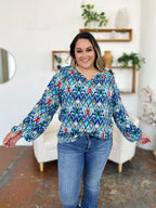 Full Size Printed Balloon Sleeve Blouse (7)