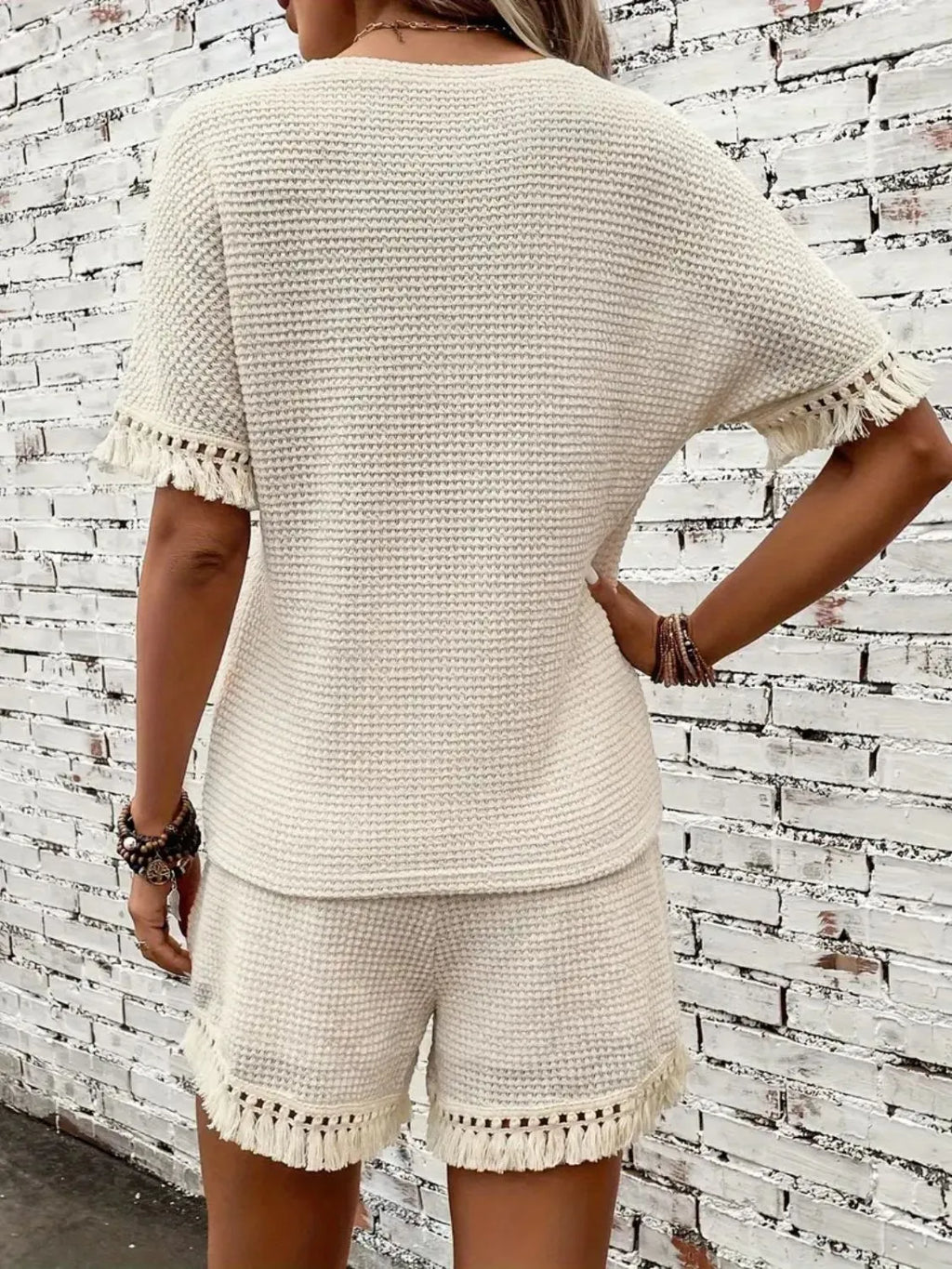 Tassel Round Neck Top Shorts Set (2)
