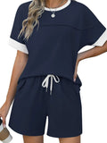 Round Neck Short Sleeve Top Shorts Set
