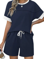 Round Neck Short Sleeve Top Shorts Set