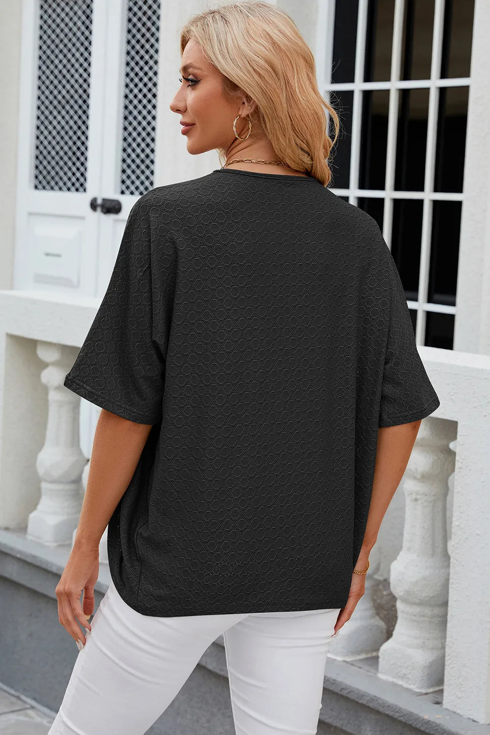 Eyelet Open Front Half Sleeve Cardigan (20)