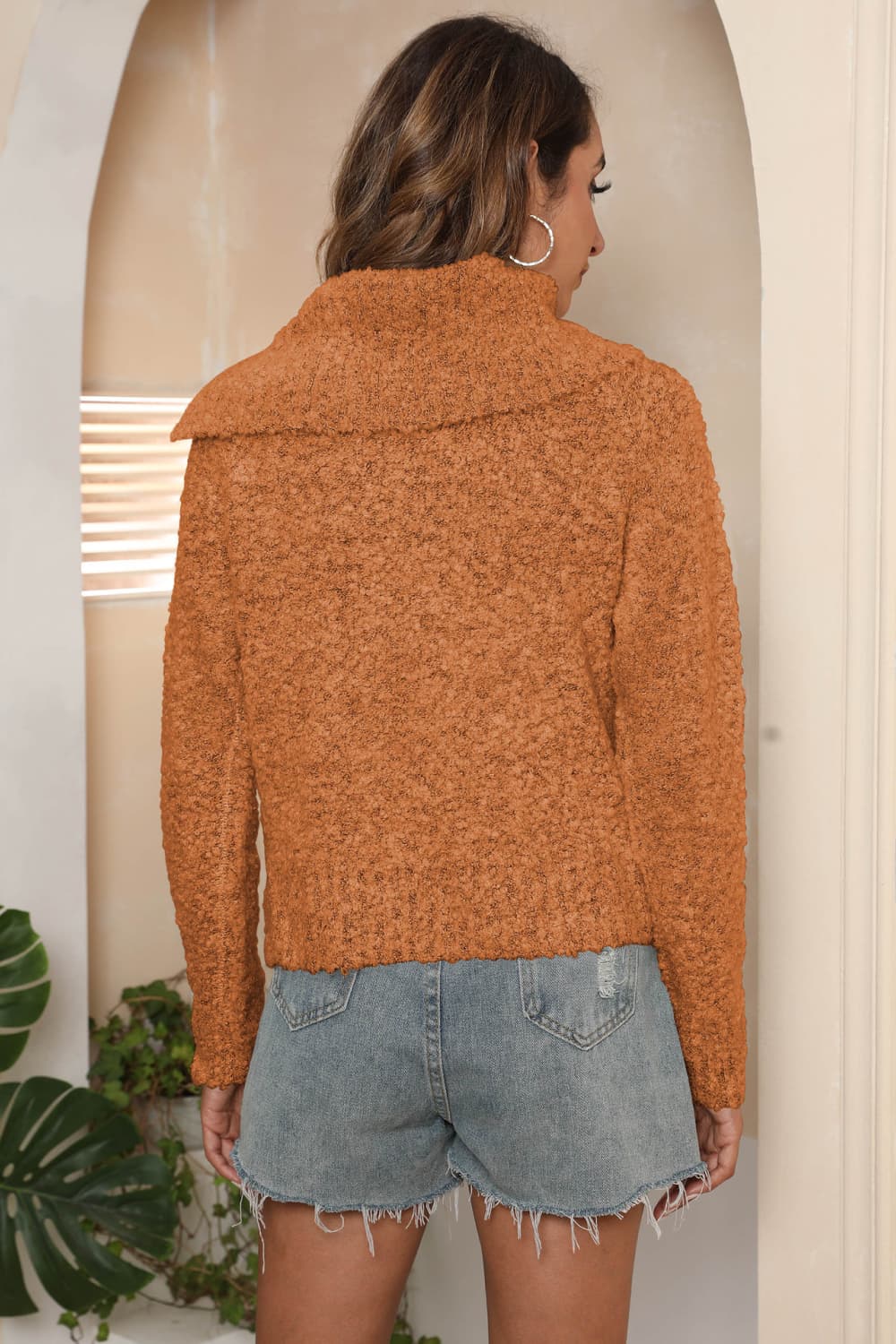Asymmetrical Neck Long Sleeve Pullover Sweater (4)